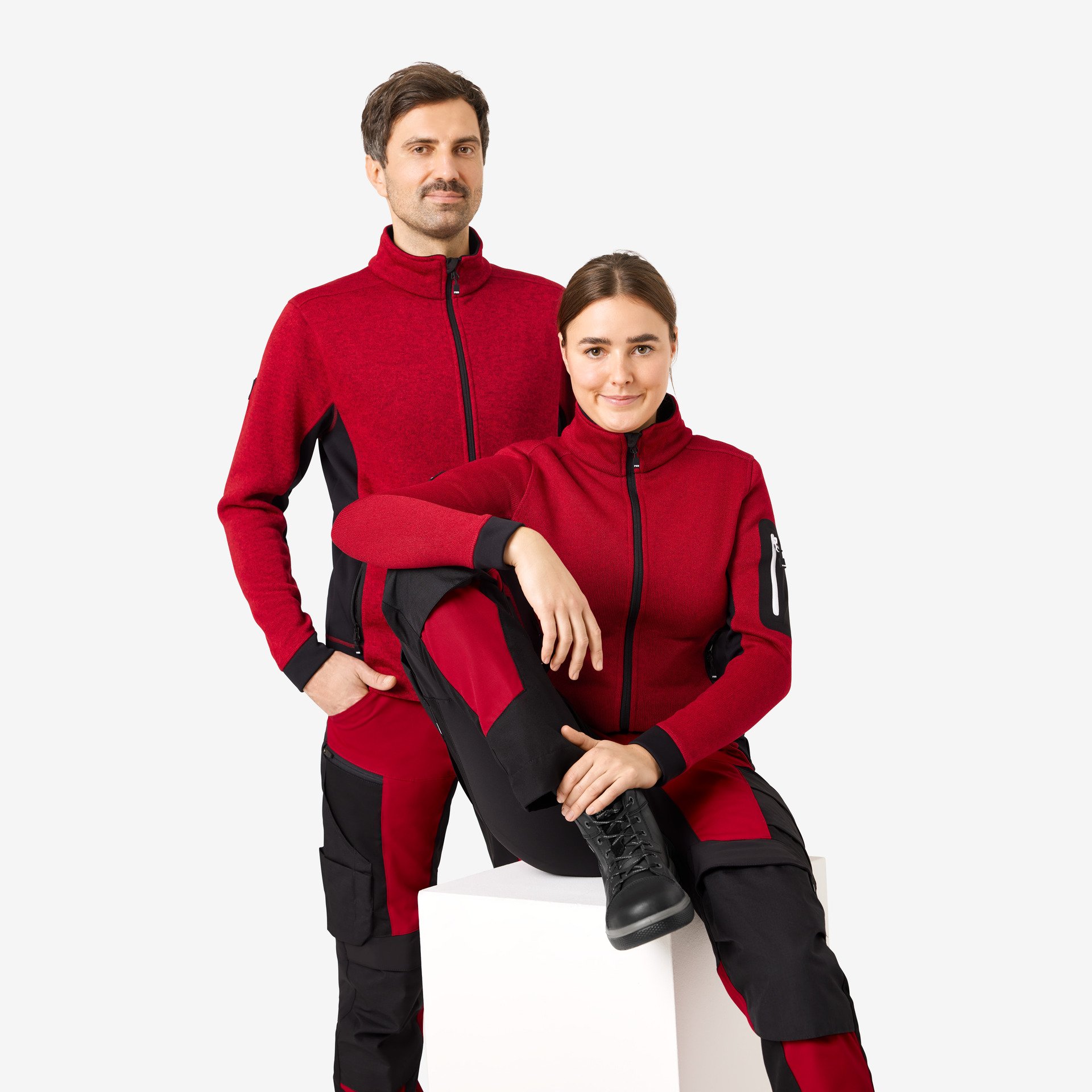 FHB Strick-Fleece-Jacke Christoph, rot-schwarz