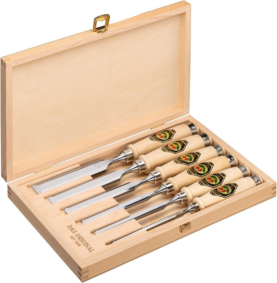 Stechbeitelsatz 6tlg. Holzkasten Kirsche KIRSCHEN