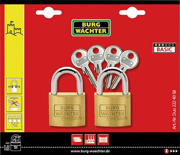 Messing-Hangschloss-Set 222/40/SB/quad Gl Burg BURG WÄCHTER