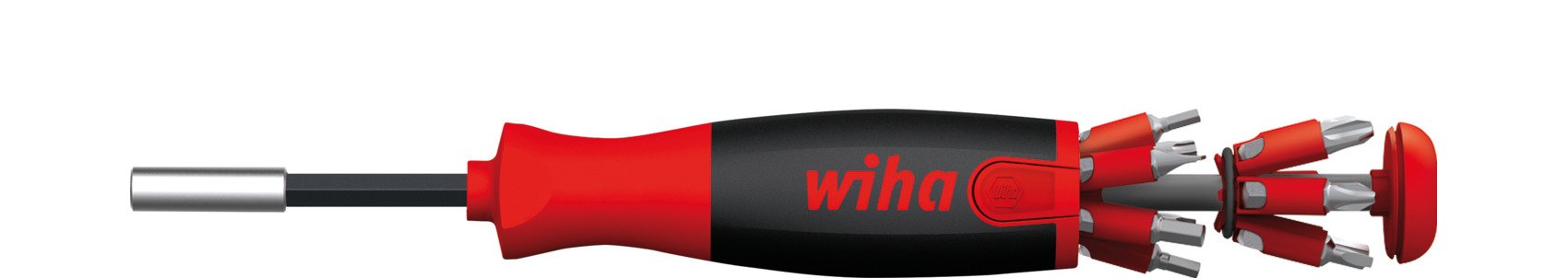 Wiha Schraubendreher mit Bit Magazin LiftUp 25 magnetisch gemischt mit 12 Bits, 1/4" (38601)