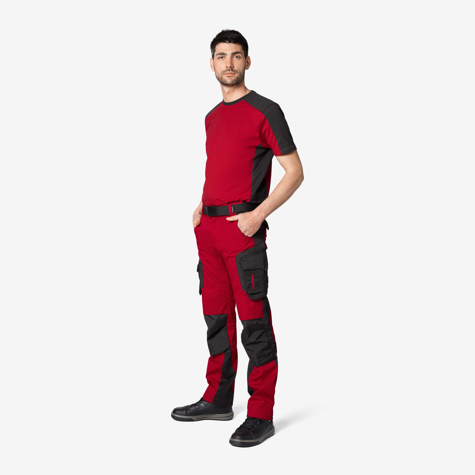 FHB Arbeitshose Twill Florian, rot-schwarz