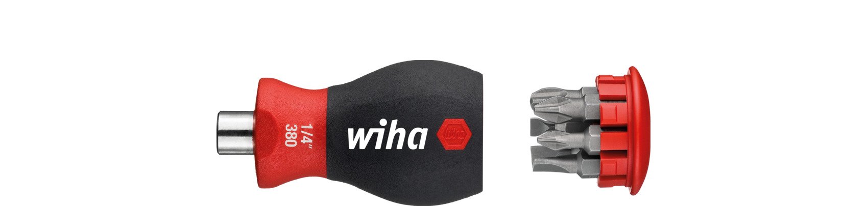 Wiha Schraubendreher mit Bit Magazin magnetisch Schlitz, Phillips mit 6 Bits, Stubby, 1/4" (10386)