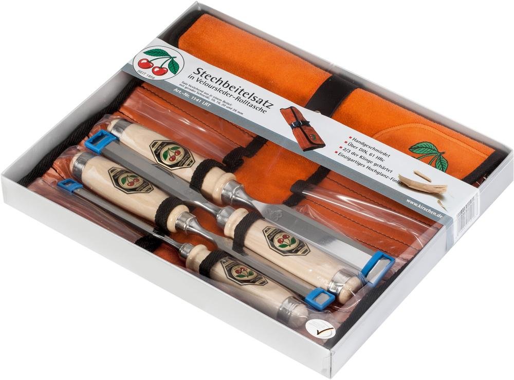 Stechbeitelsatz 4-tlg. 1151 Kirsche in Velours-Lederrolltasch
