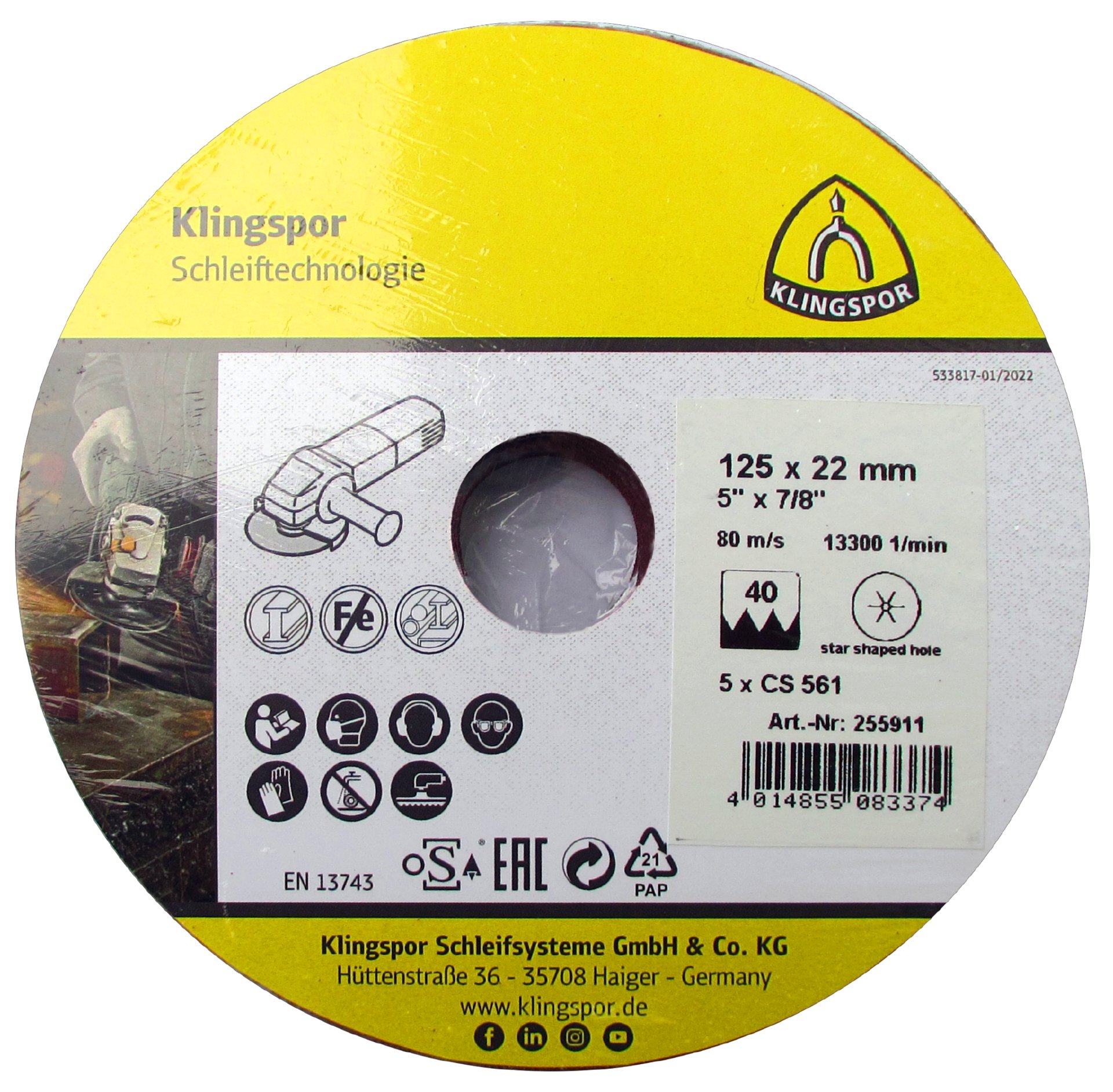 Klingspor Fiberscheibe CS 561 SB
