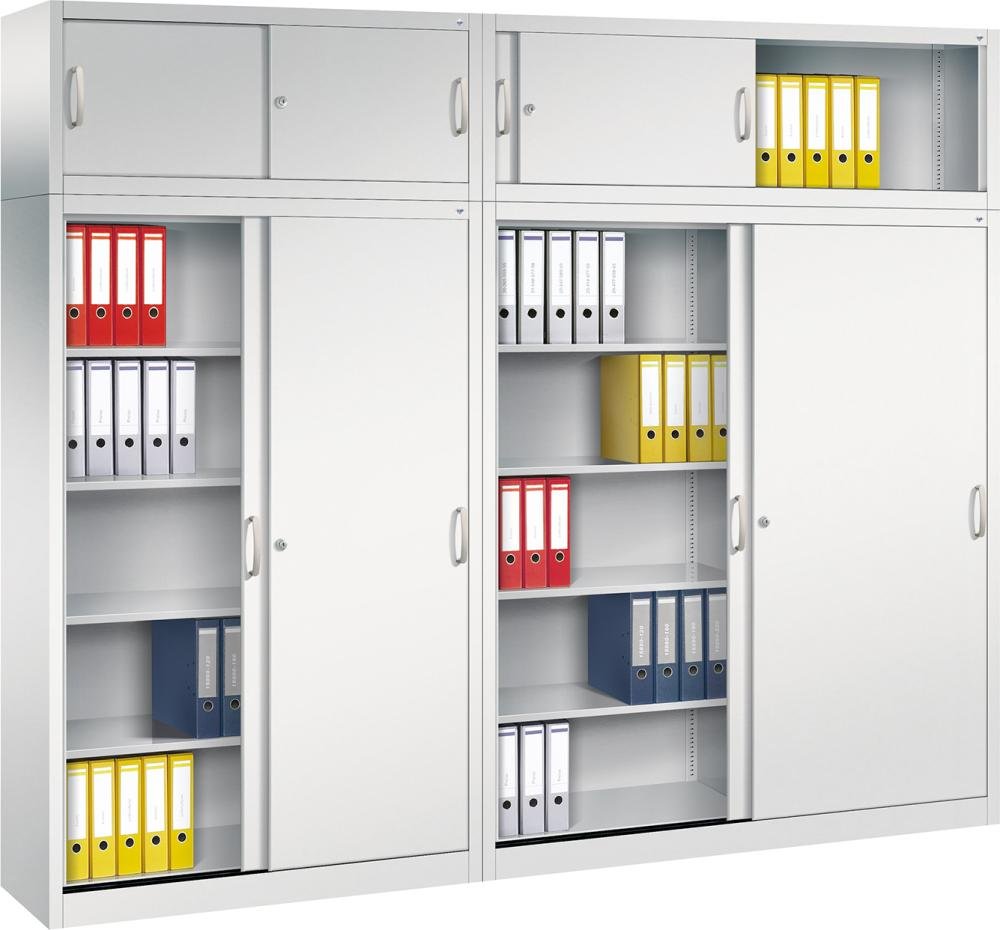 Schiebetürenschrank B1200xT400xH1950 mm RAL 7035 4 Fachböden CP