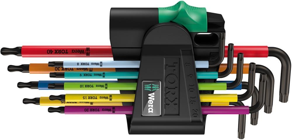 Winkelschraubendreher- Satz lang 9-teilig T8-T40 Bohrung Kugelkopf Color Wera