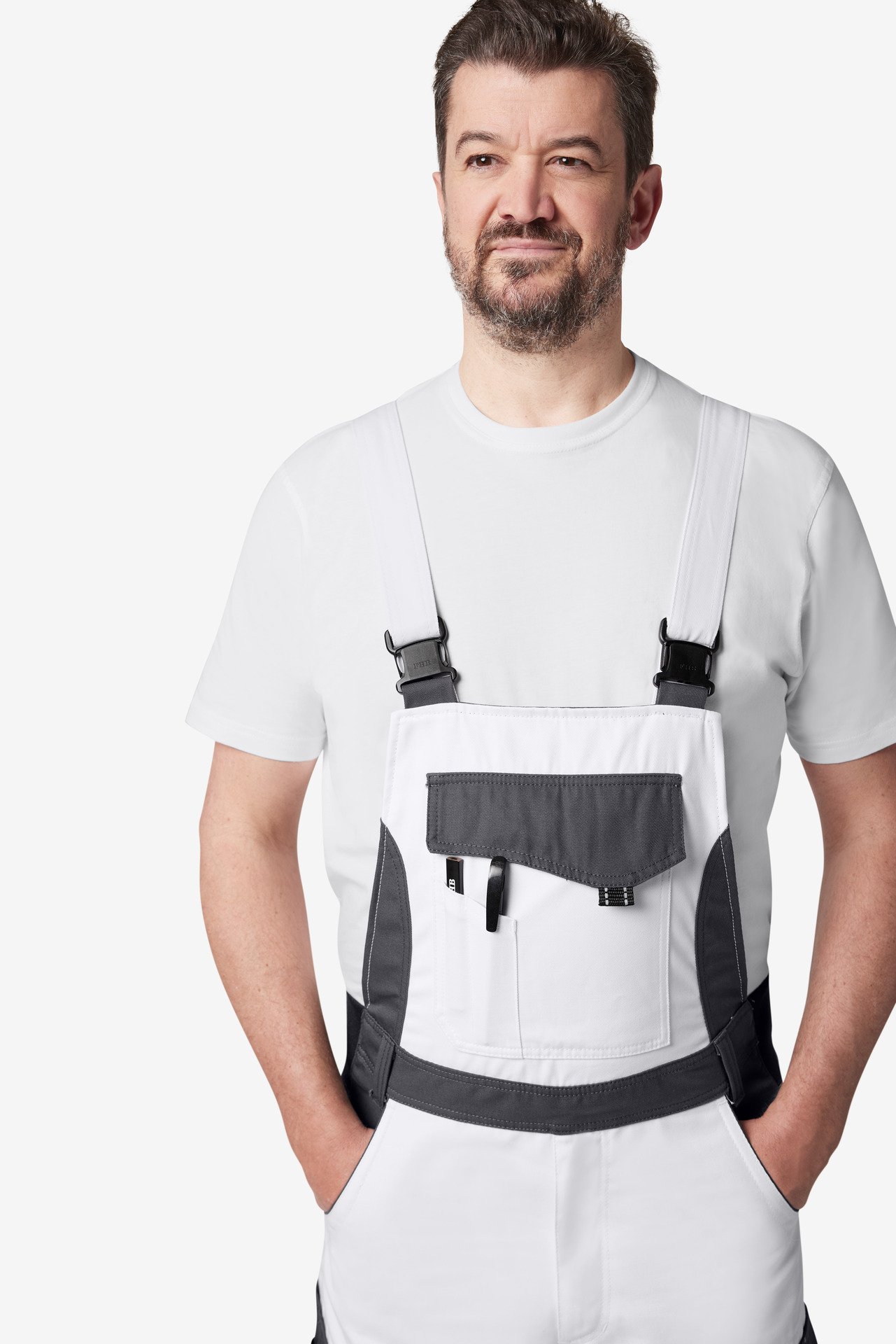 FHB Latzhose Twill 300 Eckhard, weiß-anthrazit