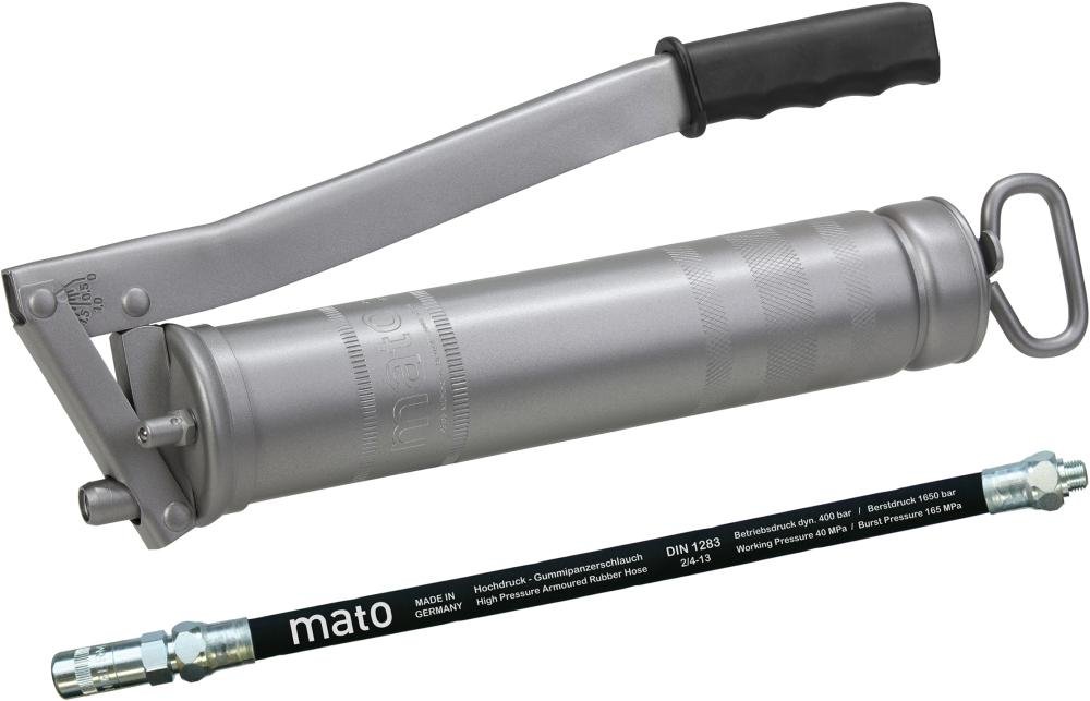 Ganzstahl-Fettpresse E500 m. Schlauch M10x1 400g Kartusche /500g loseMATO