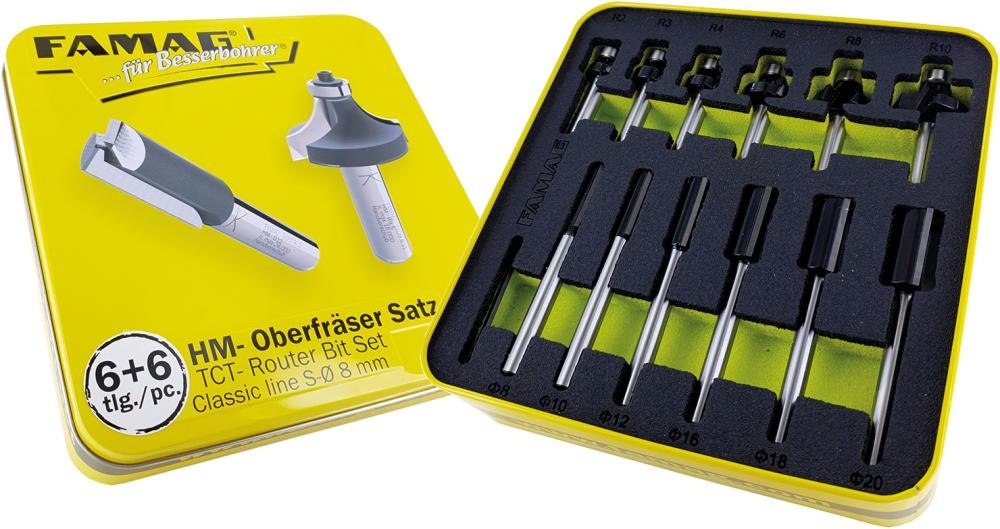 HM-Fräsersatz 6+6 teilig in Blechbox Sh 8