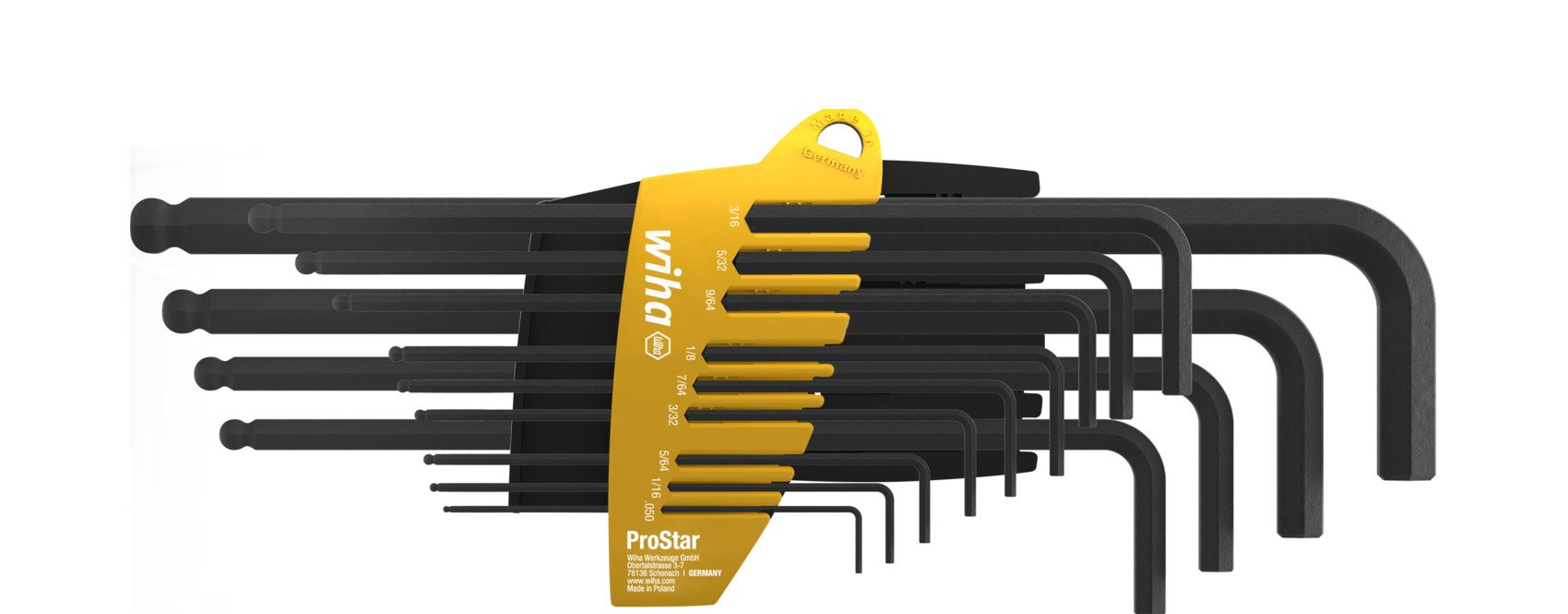 Wiha Stiftschlüssel Set im ProStar Halter Sechskant-Kugelkopf 13-tlg. schwarzoxidiert, Zoll-Ausführung (24189)