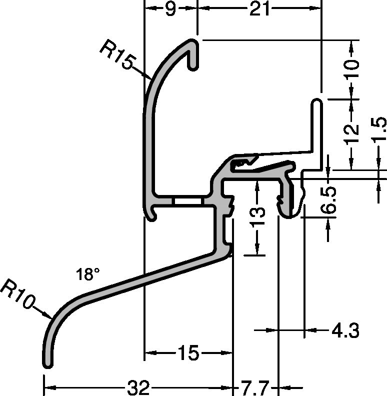 Regenschutzschiene Kocher Lö 32 F TXL, Stück= 6,00
