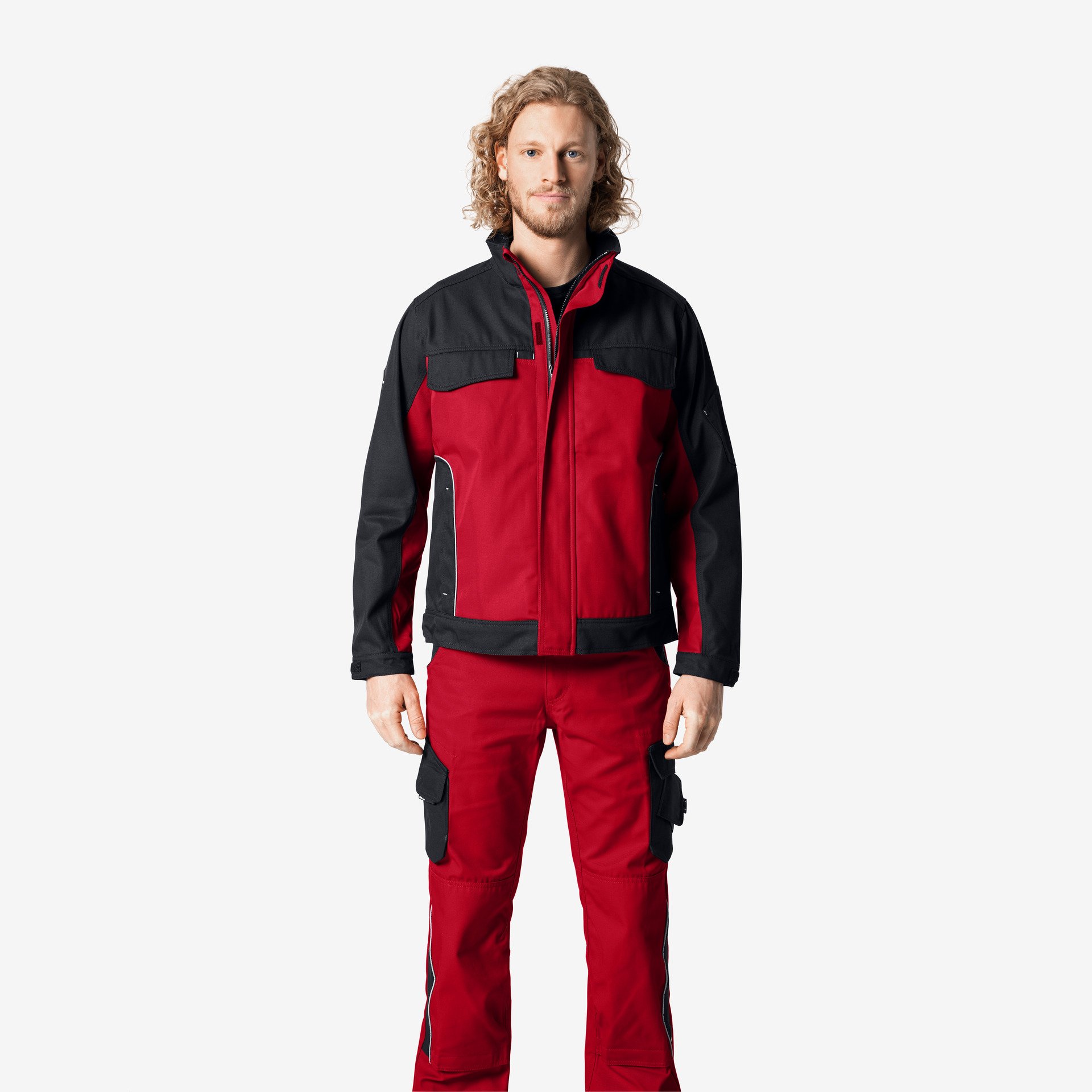 FHB Arbeitsjacke Twill Ernst, 300 rot-schwarz